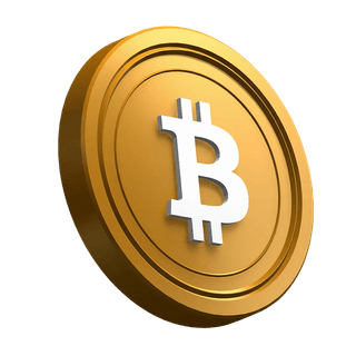 Moeda Bitcoin (BTC) em ângulo na seção de destaque do design